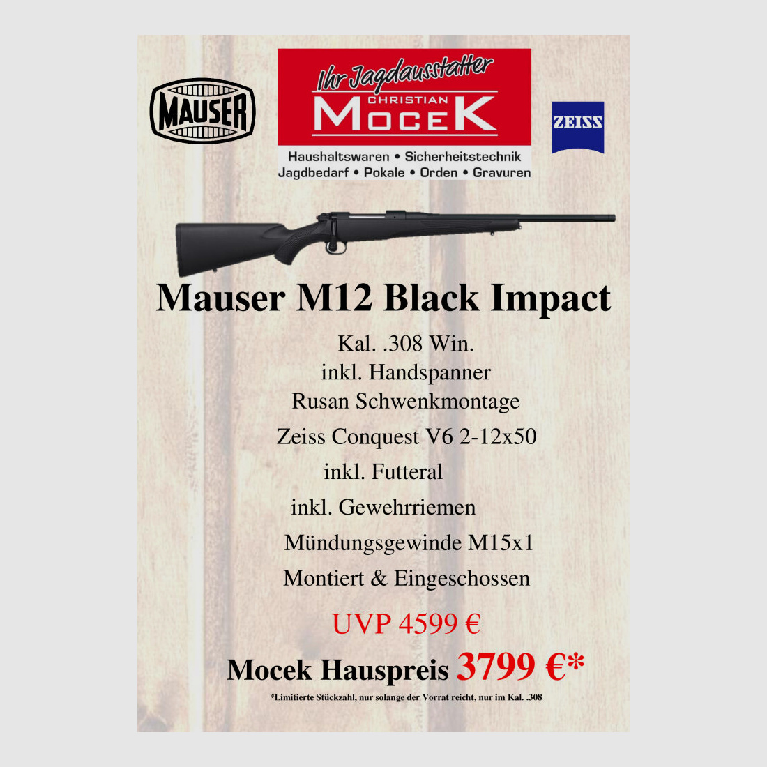Mauser M12 Black Impact, mit Zeiss Conquest V6 2-12x50