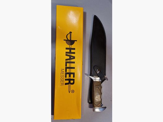 Haller Bowie Messer mit Pakka Holzgriff und Lederscheide