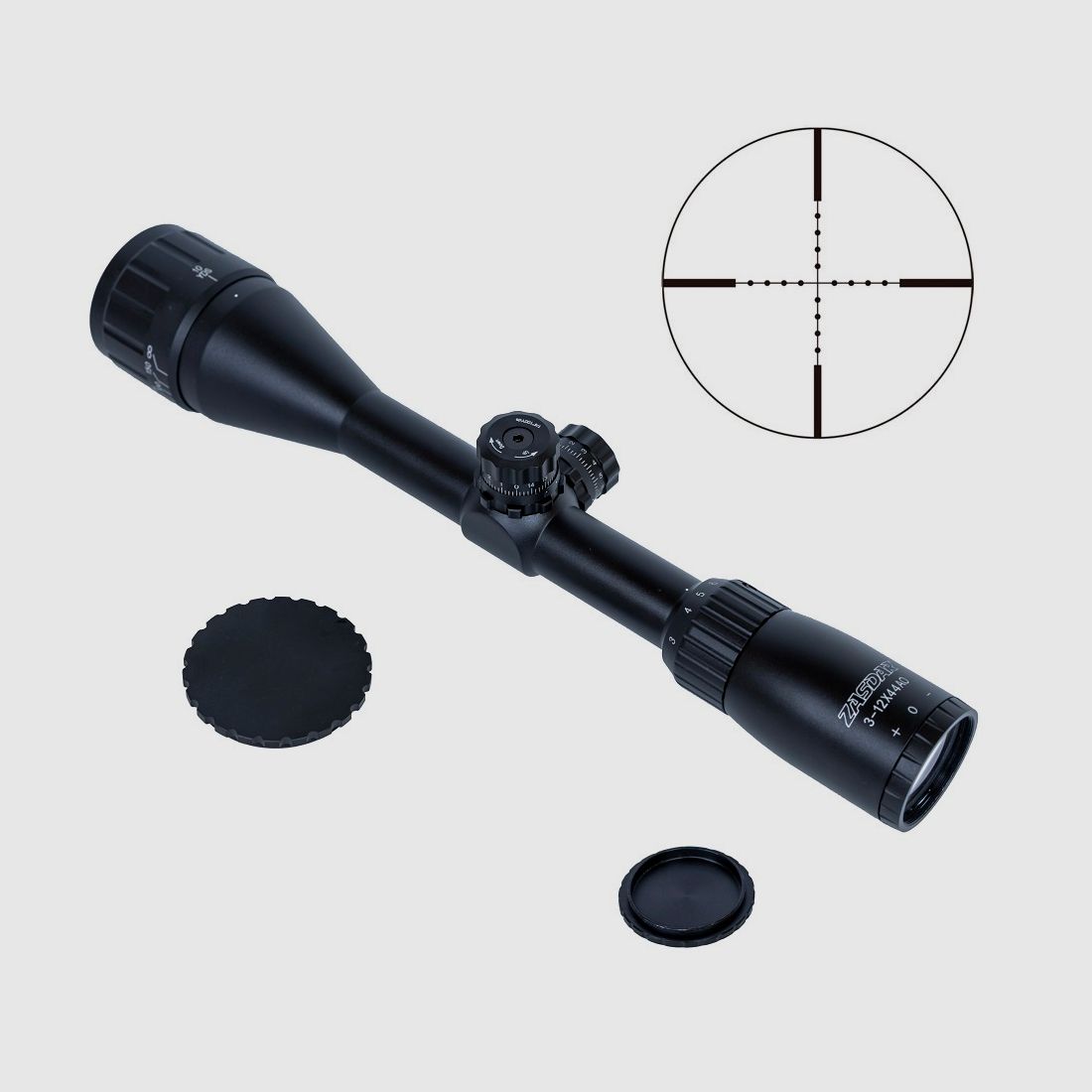 Visor Zasdar 3-12×44 mm. Réticule Mildot illuminé. Réglage de la parallaxe sur l'objectif.