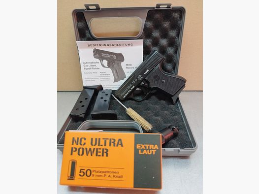 Record Mod. 15-9 Schreckschuss Pistole 9mm brüniert Silvester Set !!Neuware!!