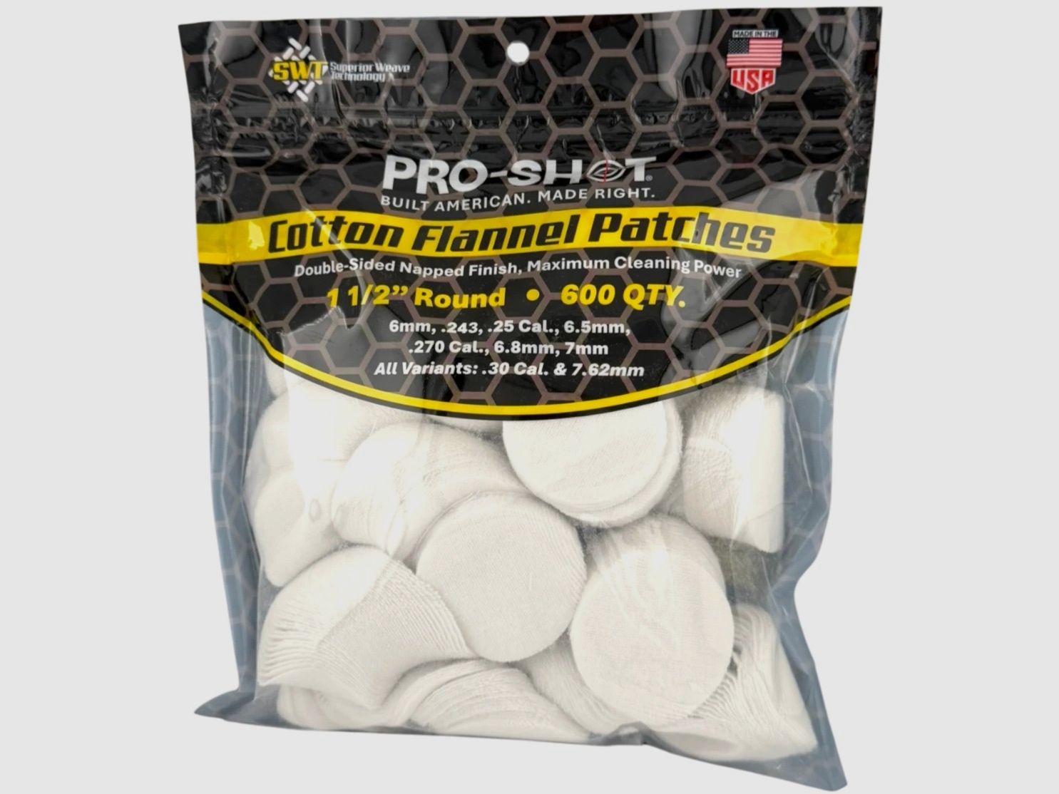 PRO SHOT 1 1/2" ROUND COTTON PATCHES 6MM - .30 CAL 600PCS