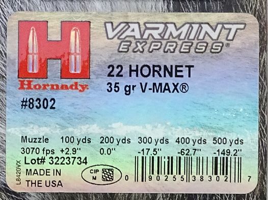 Hornady .22Hornet Varmint Express V-MAX 35grs - 25 Schuss