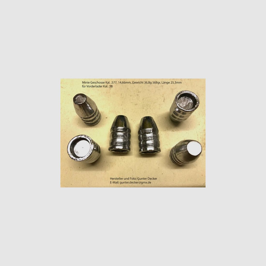 Minie Geschosse Kaliber .577 14,66mm 36,8g 568gr Länge 25,3mm Vorderlader Gewehre Kal. .58