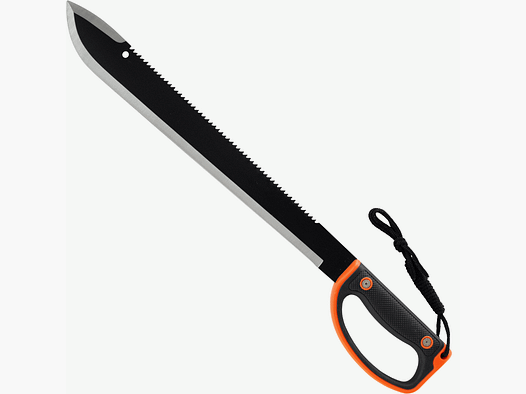 Cuchillo de monte robusto con sierra en el dorso de la hoja
