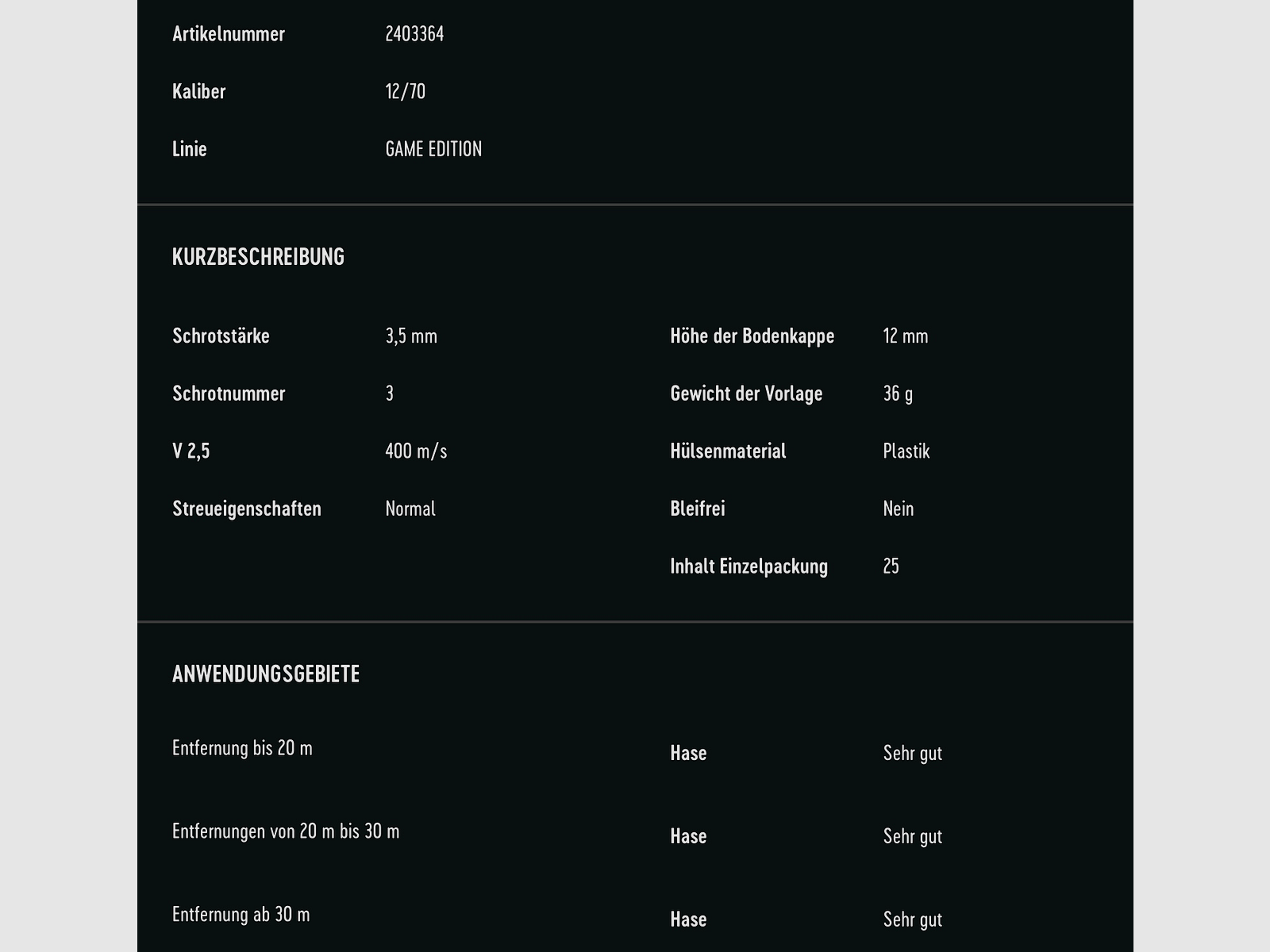 Rottweil 2403364 ROTTWEIL Game Edition Hase 12/70 3,5 mm