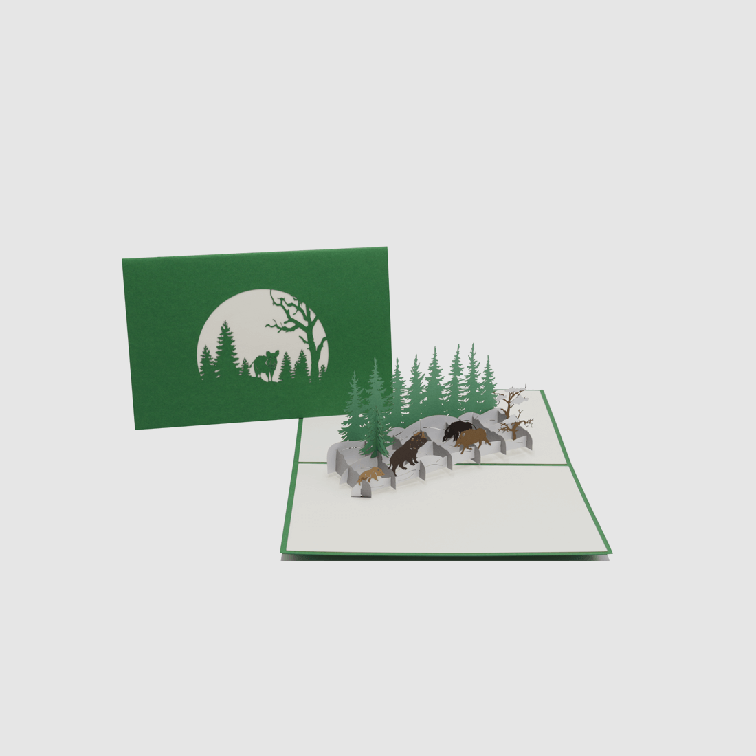 Pop-Up Karte "Wildschwein-Rotte Winterwald"