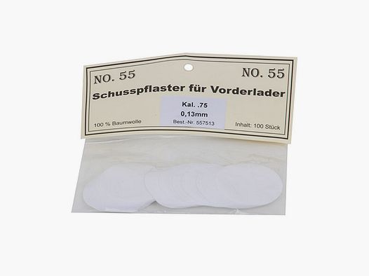 Match Schusspflaster fĂĽr Vorderlader No. 55 0,13 mm Kaliber .75