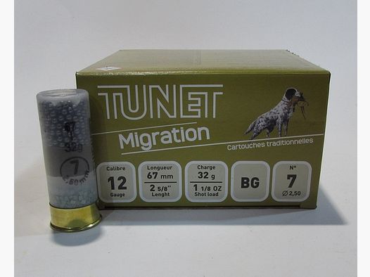 Box of 25 cartridges caliber 12/67 Tunet Mignation lead shot 7