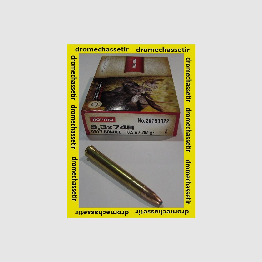 1 box of 20 cartridges in caliber 9.3x74R, brand Norma, ORYX bullets of 285 grains, 18.5 grams