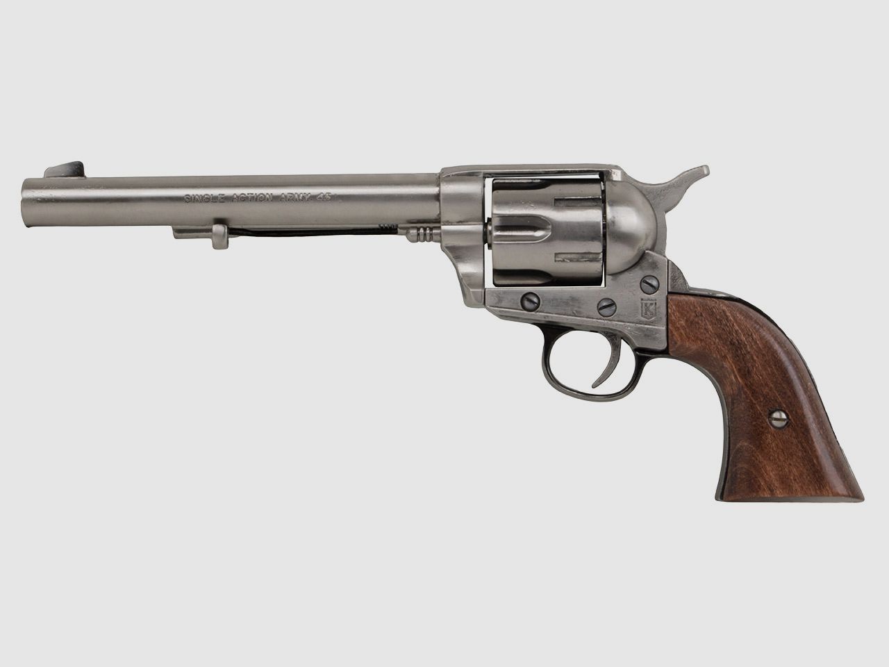 Deko Revolver US Kavallerierevolver Kolser Colt SAA .45 Peacemaker USA 1873 6,8 Zoll nickel poliert Holzgriffschalen