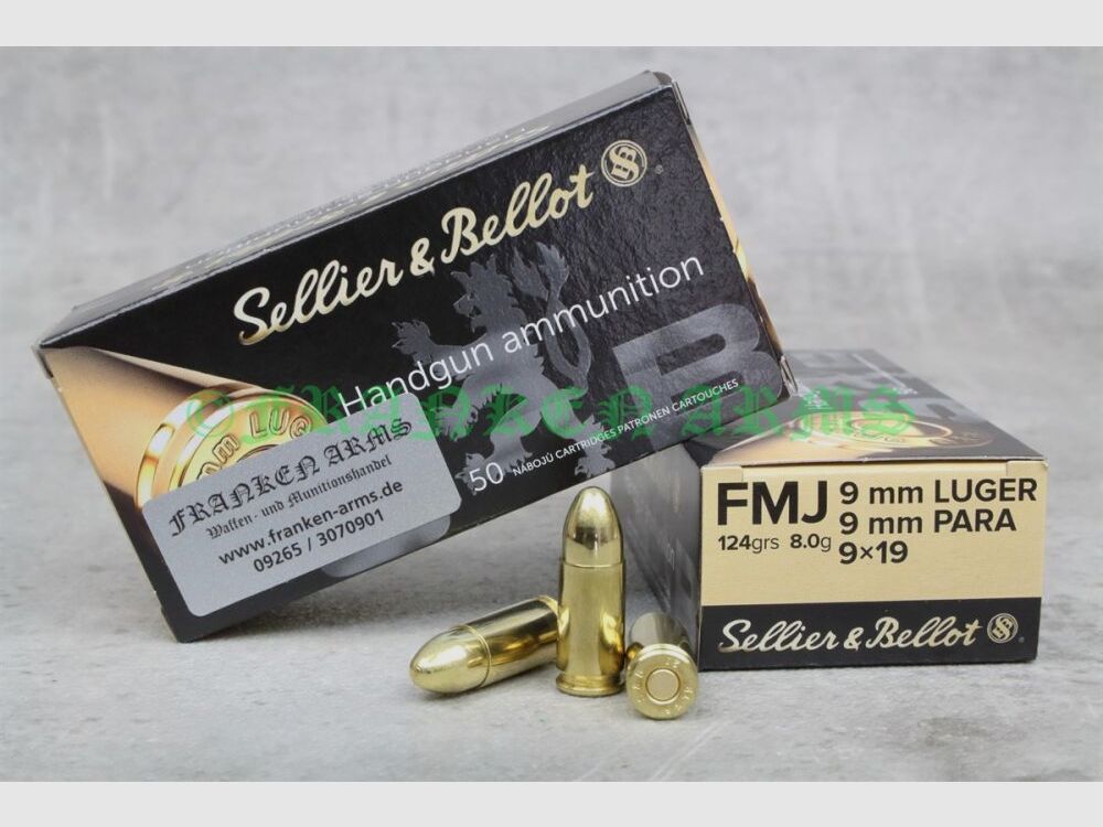 Sellier&Bellot 9mm Luger FMJ 124gr. 8,0g 50 pièces Prix dégressifs