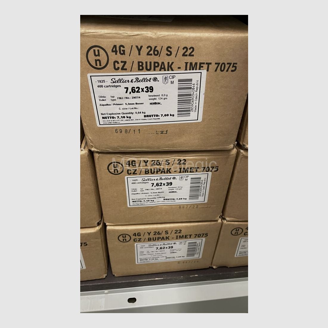 Sellier & Bellot 7,62x39 palla intera 8,0g/124gr. 8x 50 colpi = 400 colpi = 1 cartone