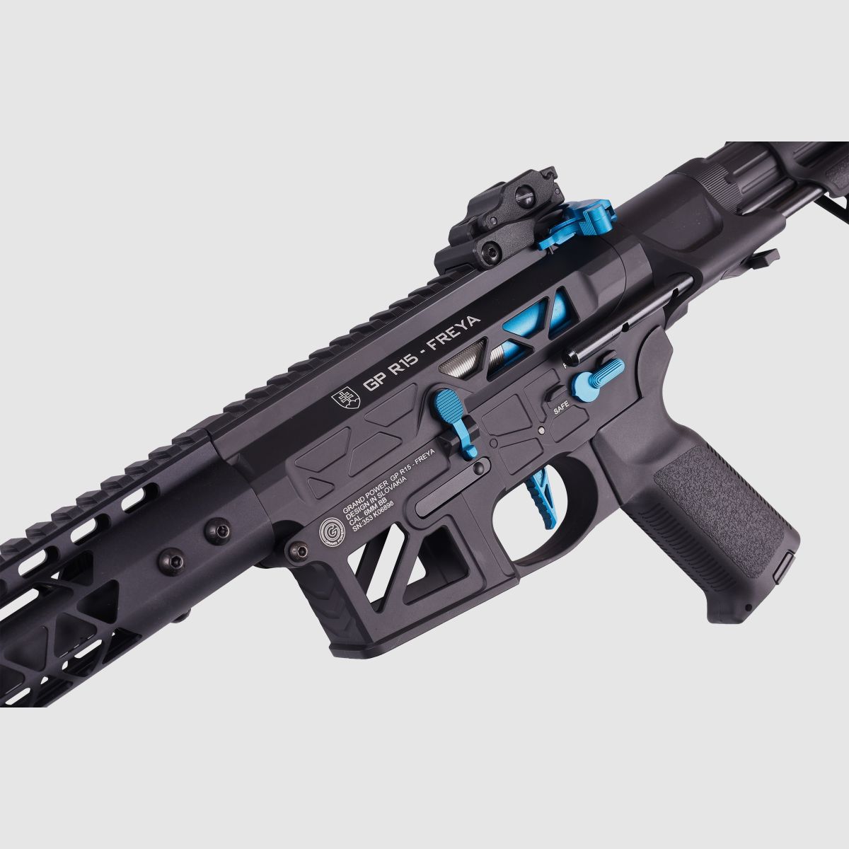 GP R15 FREYA ALPHA Full Skeleton PDW 13" gen.2 M-LOK Czarny/Niebieski S-AEG Wolny od 18 lat -F- | Delta Armory