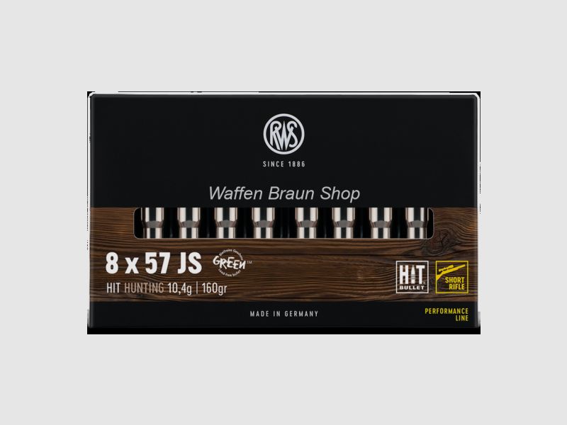 RWS 8x57 JS Short Rifle HIT 10,4g/160 grain 20 Stück