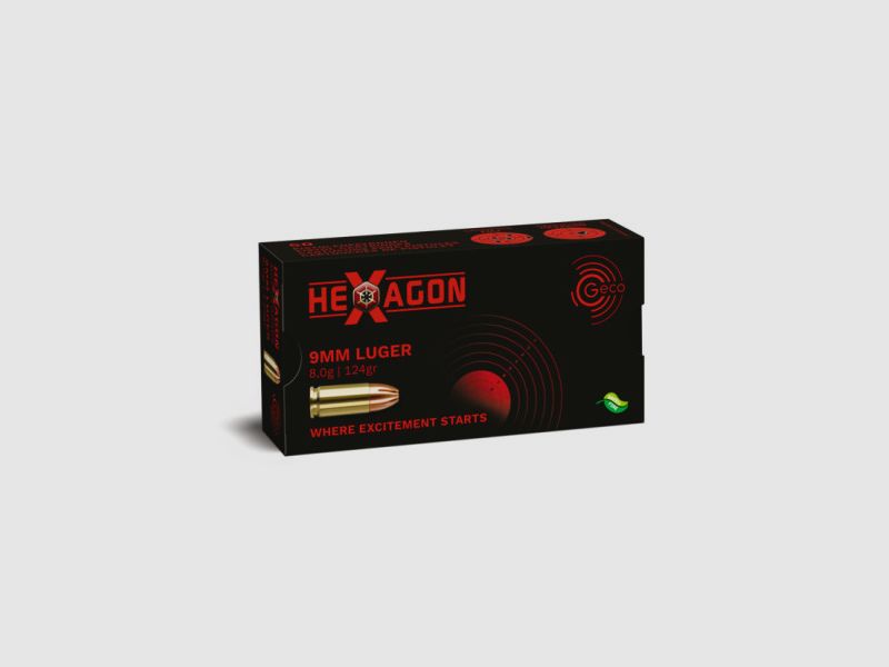 MUNITION GECO 9MM LUGER 8,0G 124GR HEXAGON X50