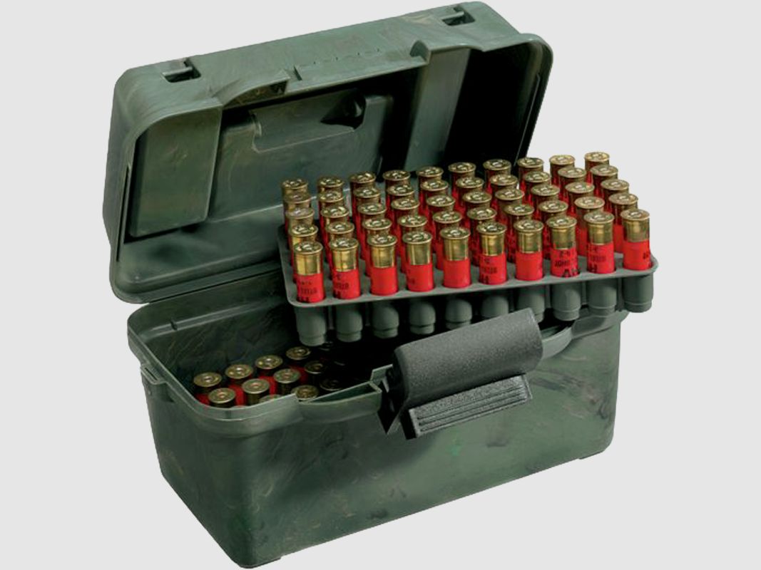 MTM Deluxe Scatola per cartucce a pallini SF-100D-09 camo con manico per il trasporto per 100 cartucce a pallini .12 / .20