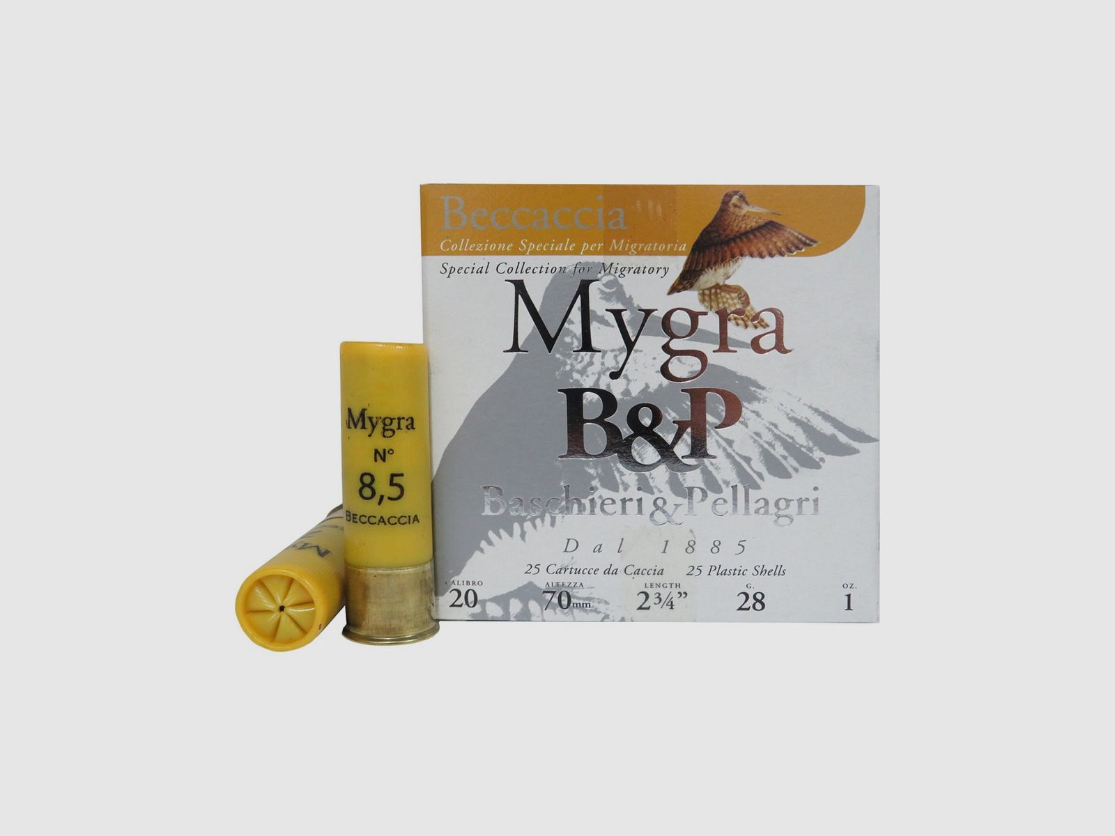 Patronen Baschieri e Pellagri Mygra Beccaccia Kal. 20/70 28 g Blei 8 und ½