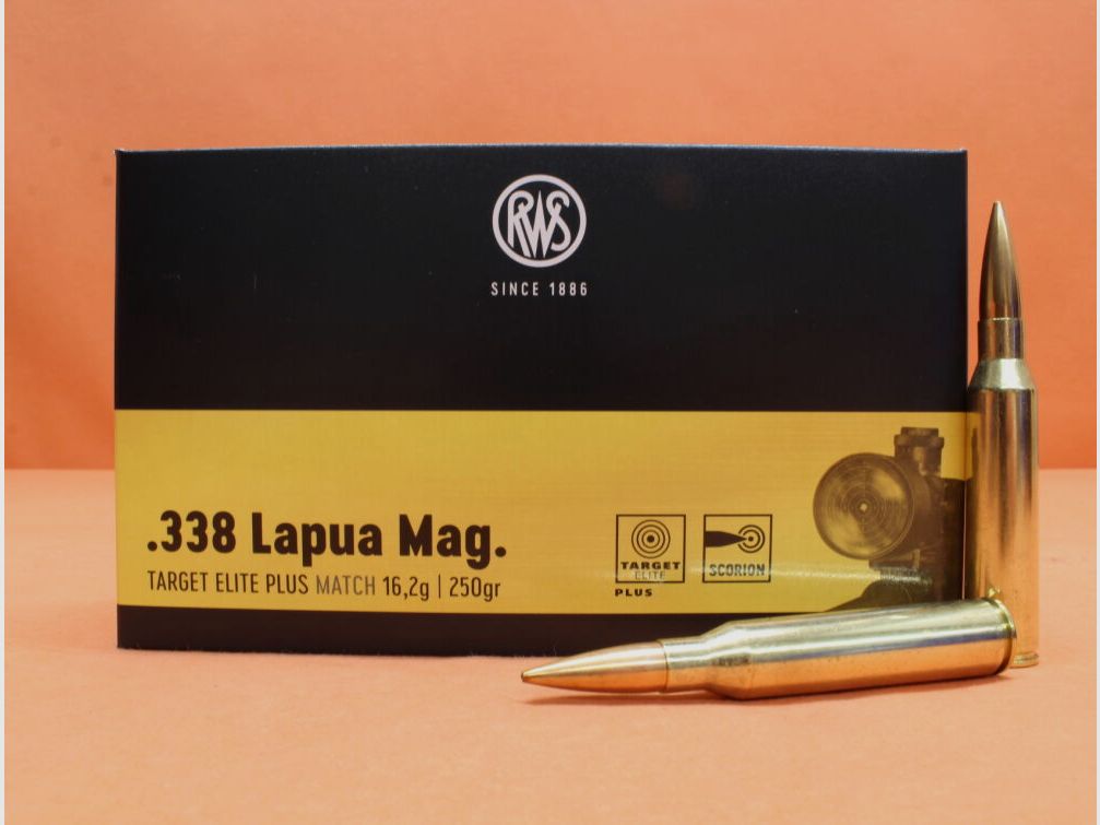RWS cartridge .338LapuaMag RWS 250grs HPBT (2411680) box of 20 cartridges (Target Elite Plus)/ 16.2g hollow point match