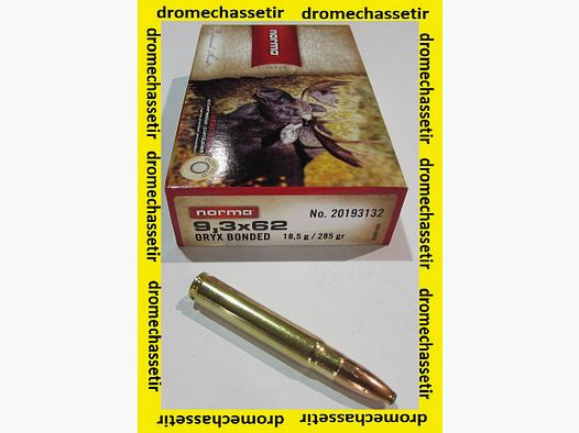 1 box of 20 cartridges, Norma Oryx 285 grains, caliber 9.3×62