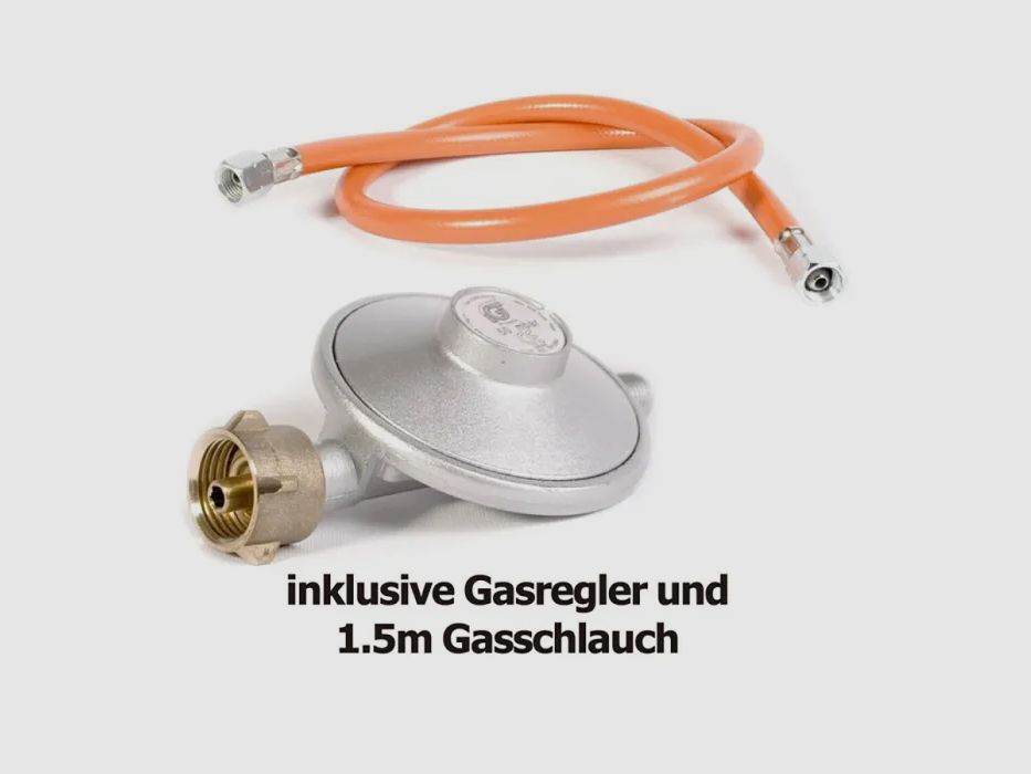 Gaskocher 3-flammig (TRIO) mit Anschluss-Schlauch und Druckminderer