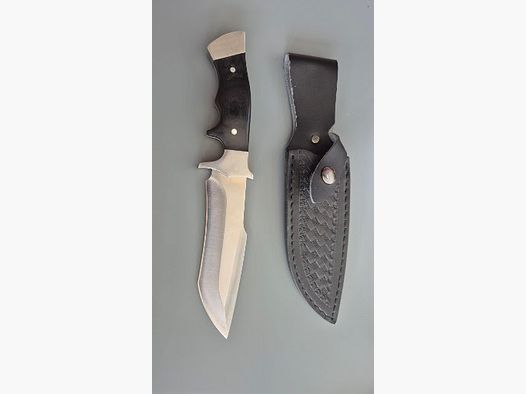 Cuchillo de caza / de viaje elegante con funda de cuero genuino – como nuevo