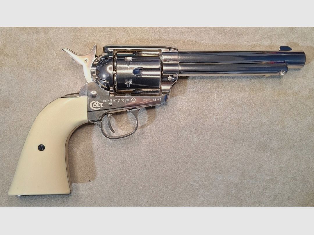 !!! Als nieuw!!! Colt SAA . 45, volmetaal, nikkelafwerking, 5,5", kal. 4,5mm Co², P18!