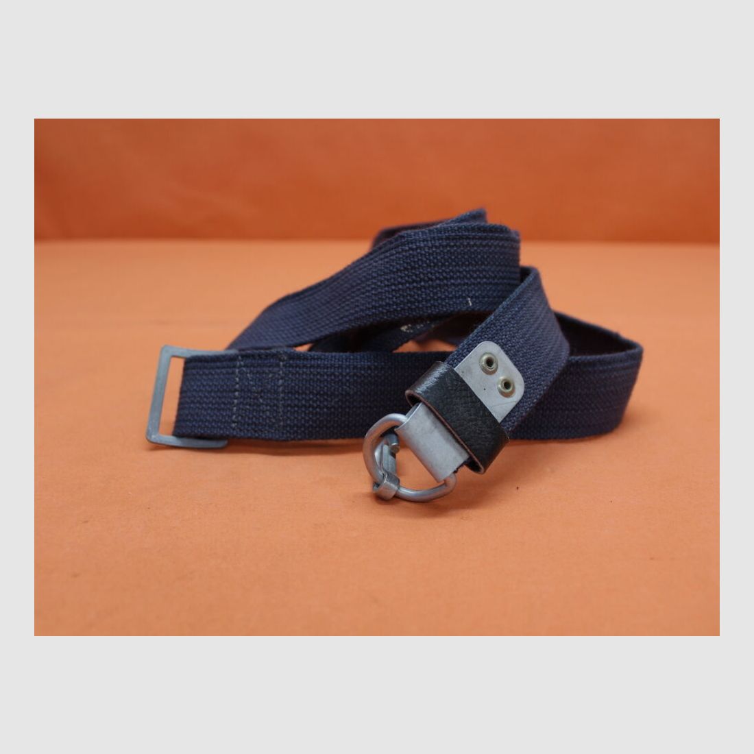 DDR NVA SURPLUS Kalashnikov AKM: Carrying strap fabric blue-gray NVA with carabiner hook (also suitable for AK74) SURPLUS