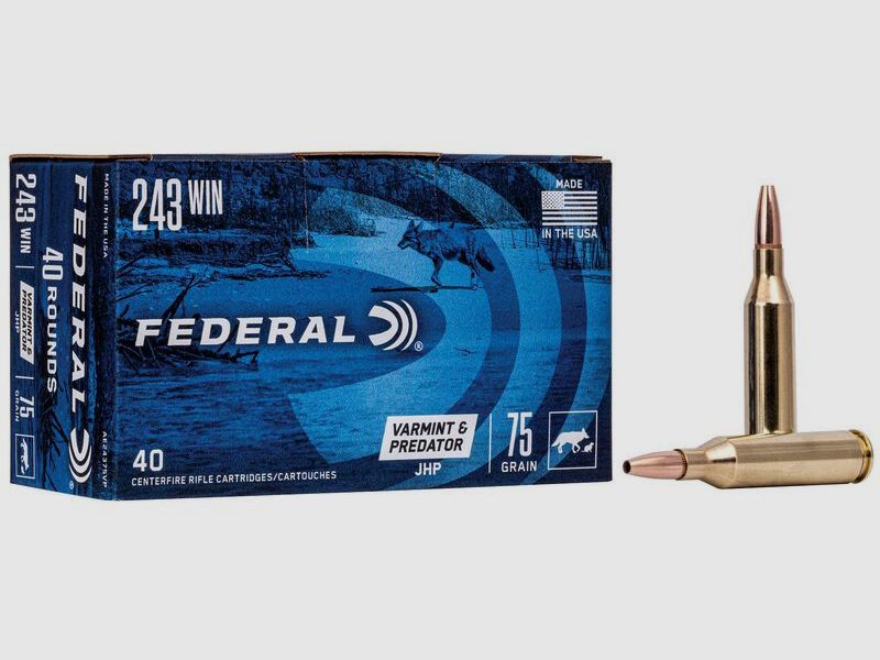 Munición metálica FEDERAL Varmint & Predator – 243 Win. – 75 grains – JHP, imagen 1 de 3