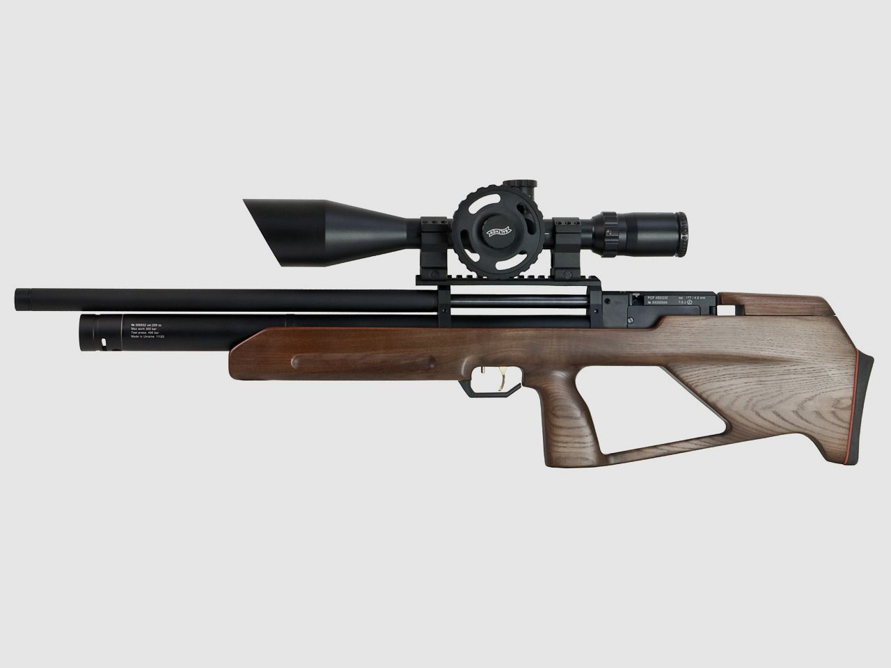 Bullpup Pressluftgewehr Zbroia Kozak mit integriertem SchalldĂ¤mpfer Holzschaft braun Kaliber 4,5 mm (P18)