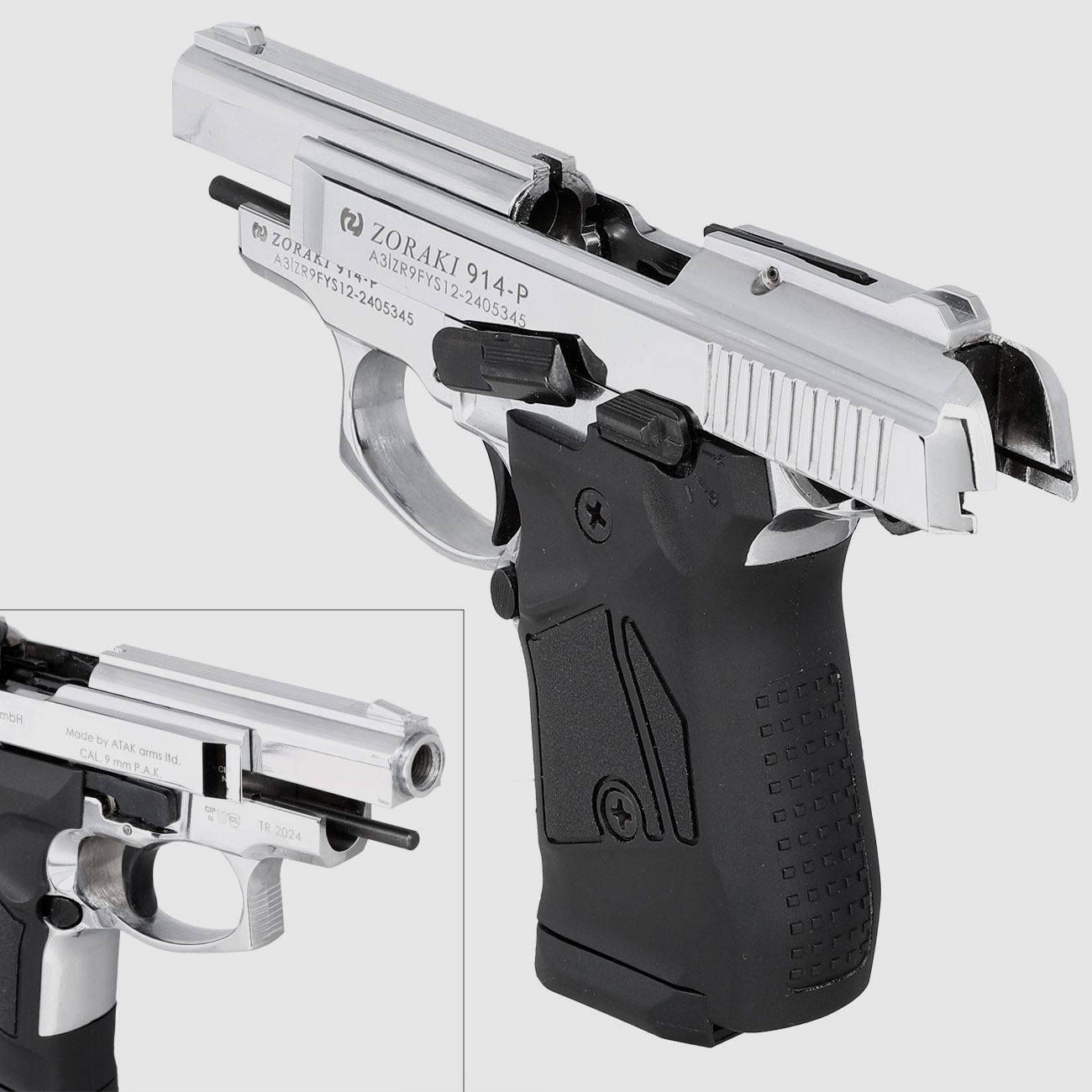 ZORAKI 914 Chrome 9 mm P.A.K. – pistola a salve – spedizione in tutta l’UE