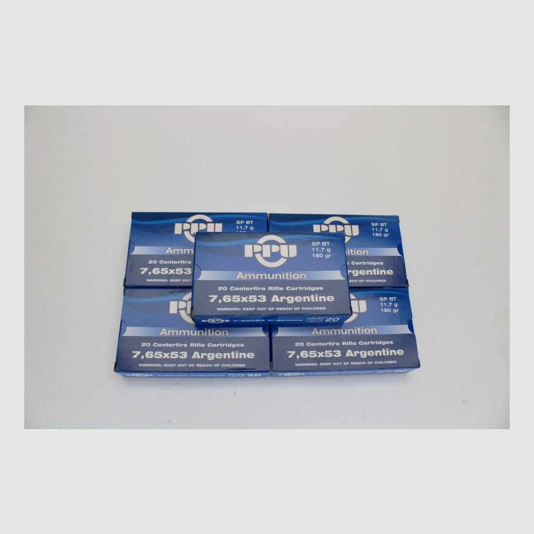 100 Schuß PPU 7,65x53 Argentine mit SP BT 11,7g / 180gr. Teilmantel 5x20er