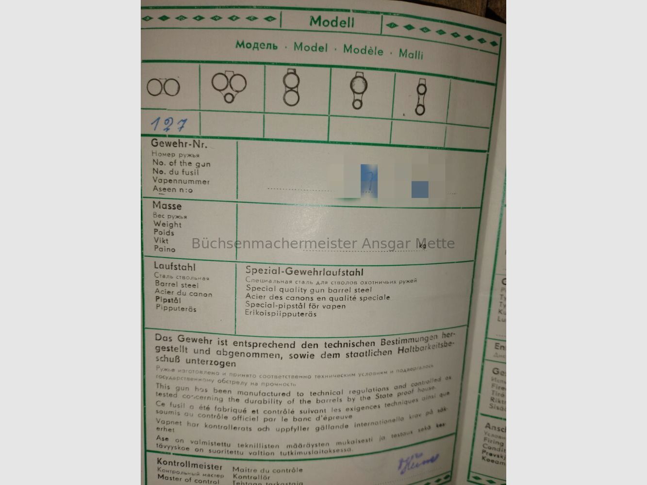 Suhler DF Modell 127 incl original Waffenpass 127