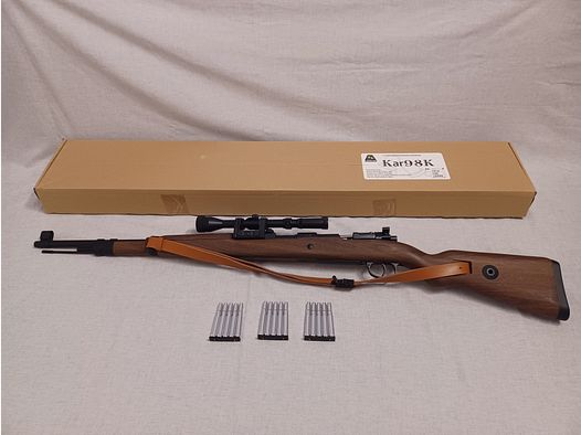 Double Bell Karabiner 98K / Bolt-Action Springer mit Hülsenauswurf / Zielfernrohr / 6 mm BB / Airsoft / Karabiner / OVP (163)