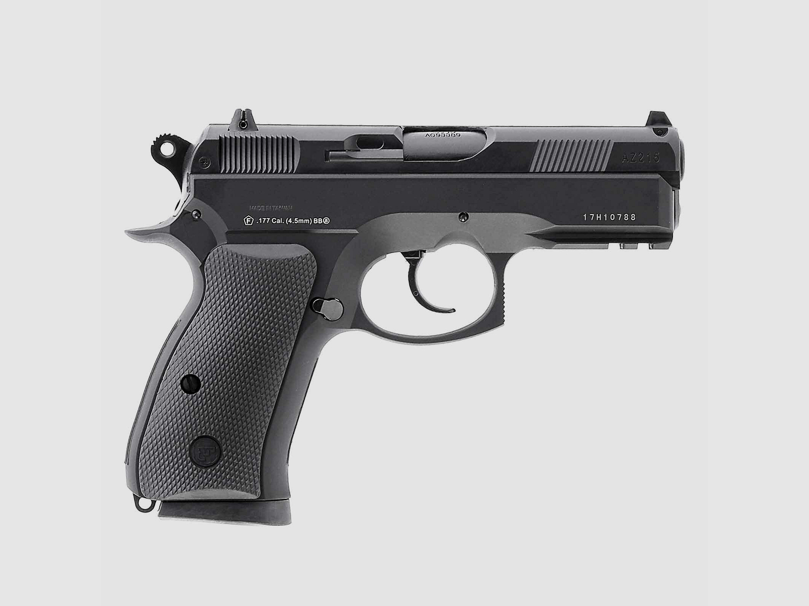 Luftpistolenset CZ75D Compact 4,5 mm Stahl BB Black Co2-Pistole Non Blow (P18) + 10 Co2-Kapseln + 1500 Stahl-BB's 4komma5