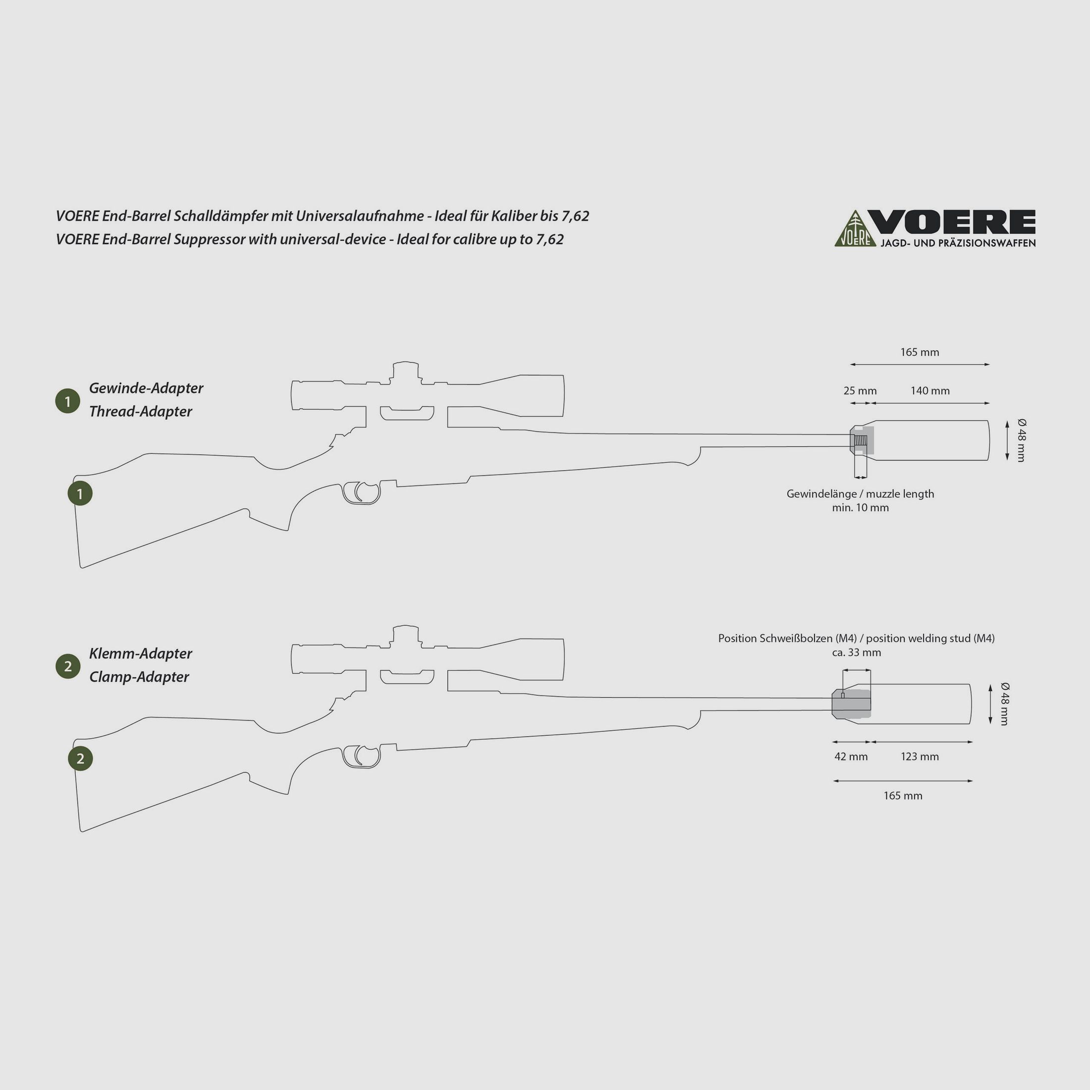 Voere End-Barrel Schalldämpfer Sport mit Aufnahme für Voere Match Mündungsbremse – bis Kal. .308, Bild 3 von 5
