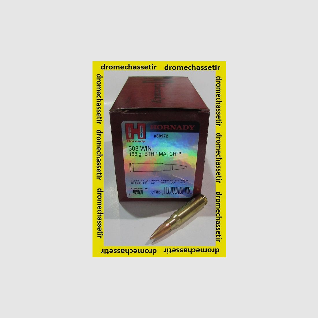 Box mit 50 Patronen Hornady, Kal. 308 BTHP 168 grains, Ref. 80972
