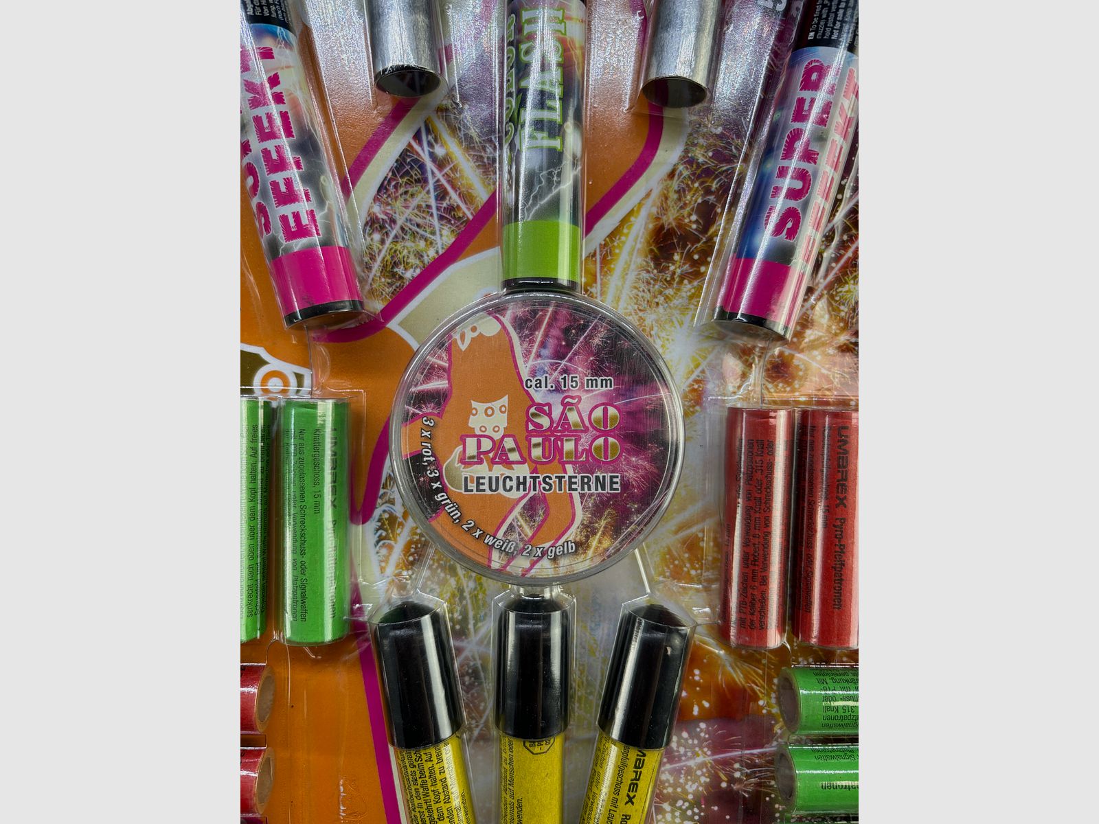 Umarex 4.1493 Sao Paulo 71 Schuss verschiedene Effekte 15mm Pyro Leucht Sound Multi Paket