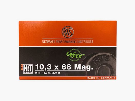 RWS 10,3x68 Mag. HIT 13,0g/200gr. Cartucce per fucile senza piombo