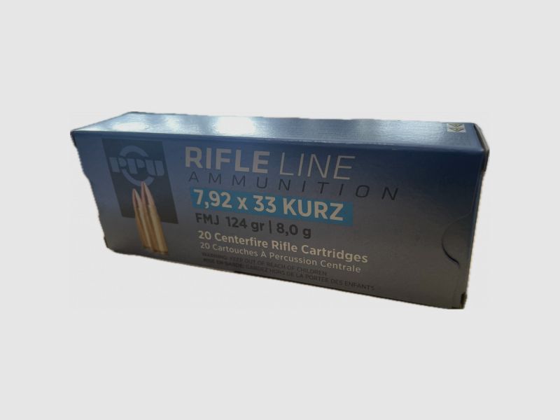 PPU RIFLE LINE - FMJ - 7,92x33 KURZ - 8,0G. / 124GRS. - BÜCHSENPATRONEN - 20 STÜCK