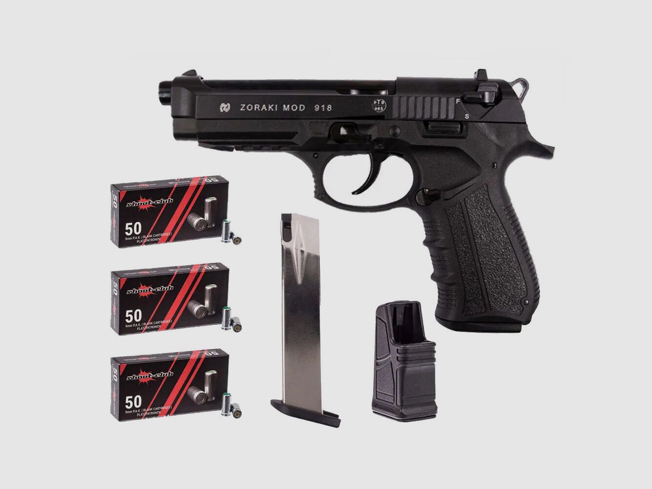 Zoraki 918-P Schreckschusspistole Brüniert 9mm PAK Komplett-Set