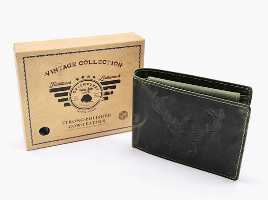 Greenburry Leder Geldbörse olive Vintage Animal Collection Royal Stag Hirsch 1705-rs-30