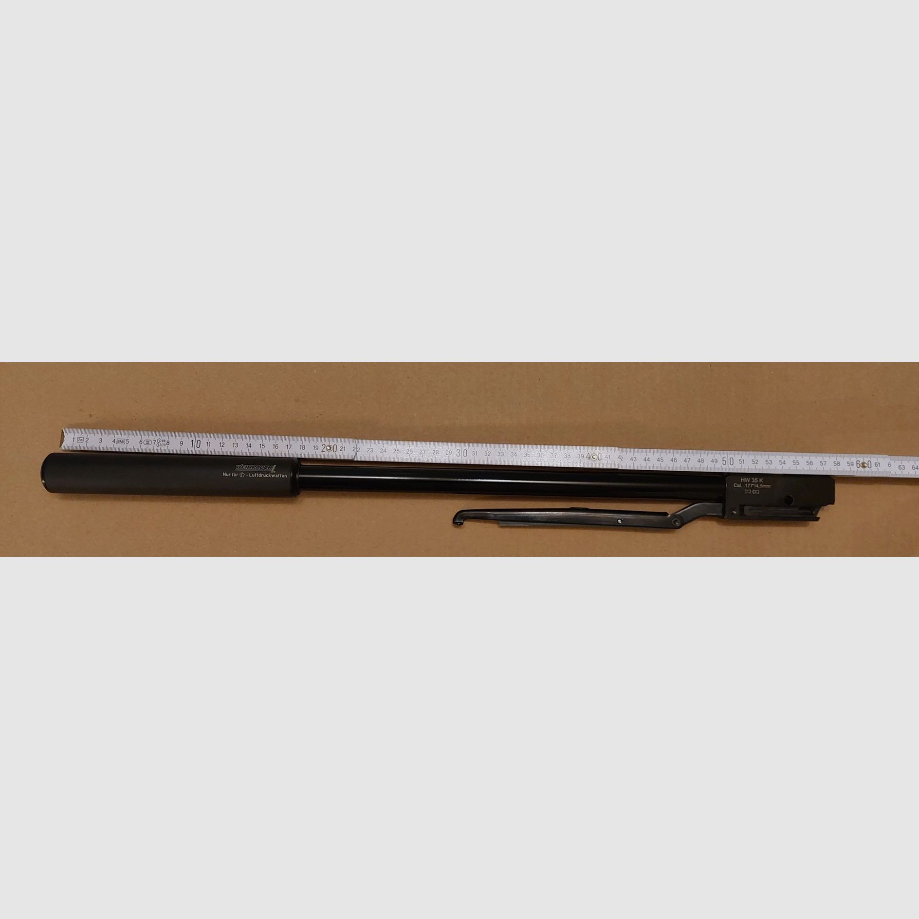 Weihrauch HW 35 K Lauf 4,5 mm ohne F mit lackiertem Laufmantel, aufgeschraubtem Weihrauch Schalldämpfer