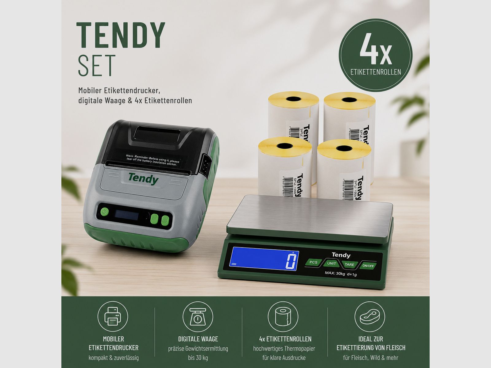 Tendy Wildbretverarbeitung Set 1 (Tischwaage + Etikettendrucker inkl. Etiketten)
