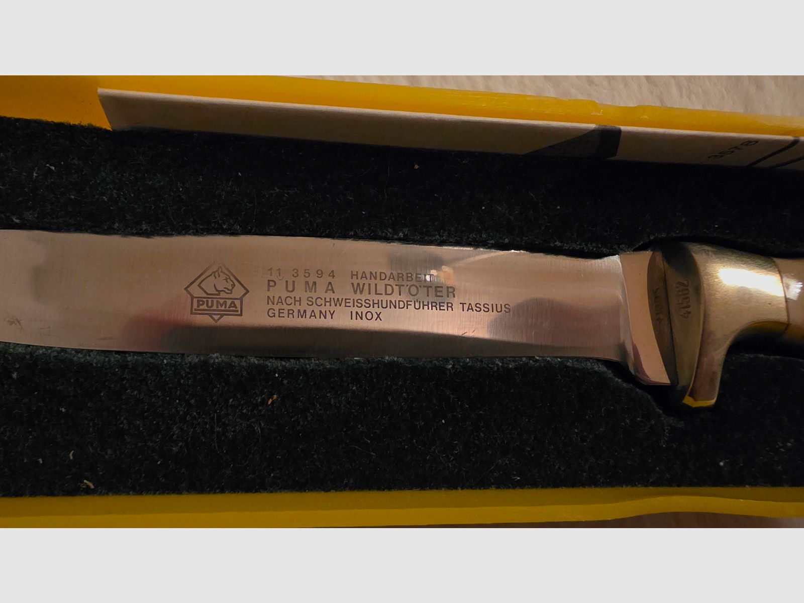 Puma Wildtöter nóż myśliwski 11/3594 – Pius Wildt – Solingen – z pochwą skórzaną i pudełkiem