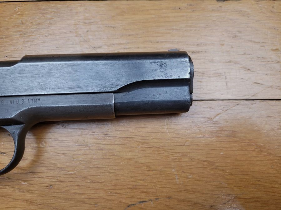 Sehr guter Colt 1911 A1 der US-Armee – Zweiter Weltkrieg – Herstellung Remington von 1943 – Mit ORIGINAL-Holster und ORIGINAL-Kampfgürtel – Mechanik und Lauf einwandfrei – TBE-, Bild 6 von 19