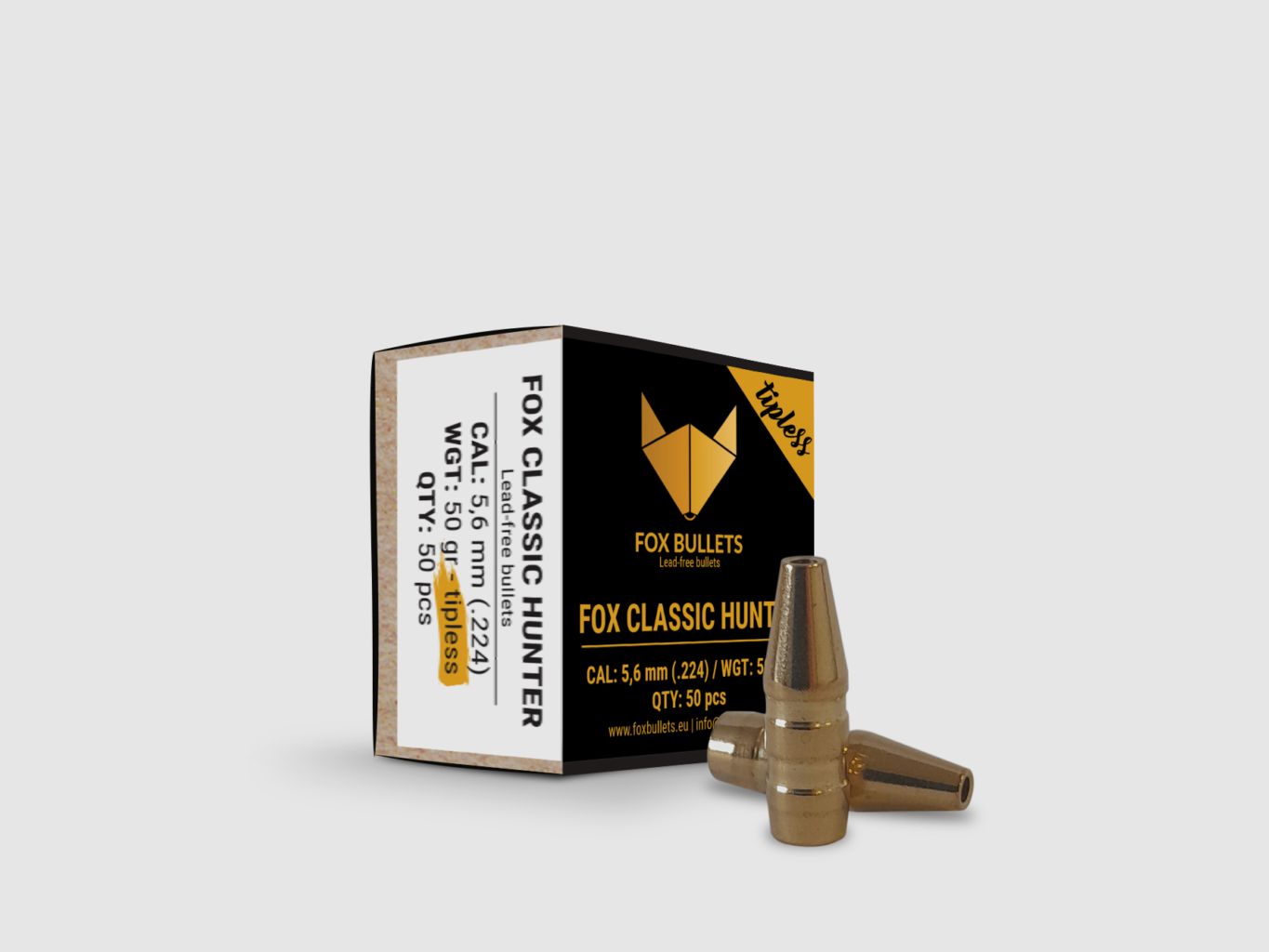 Fox Bullets Classic Hunter Tipless .224 3,2 g / 50 gr bleifreie Geschosse – 50 Stück
