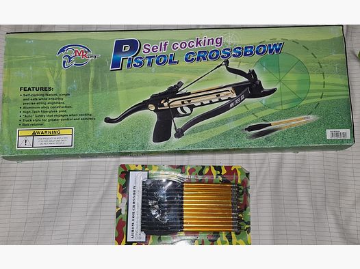 ARMBRUST SET FAUST HAND PISTOL CROSSBOW NEU + 12 ERSATZ PFEILE 