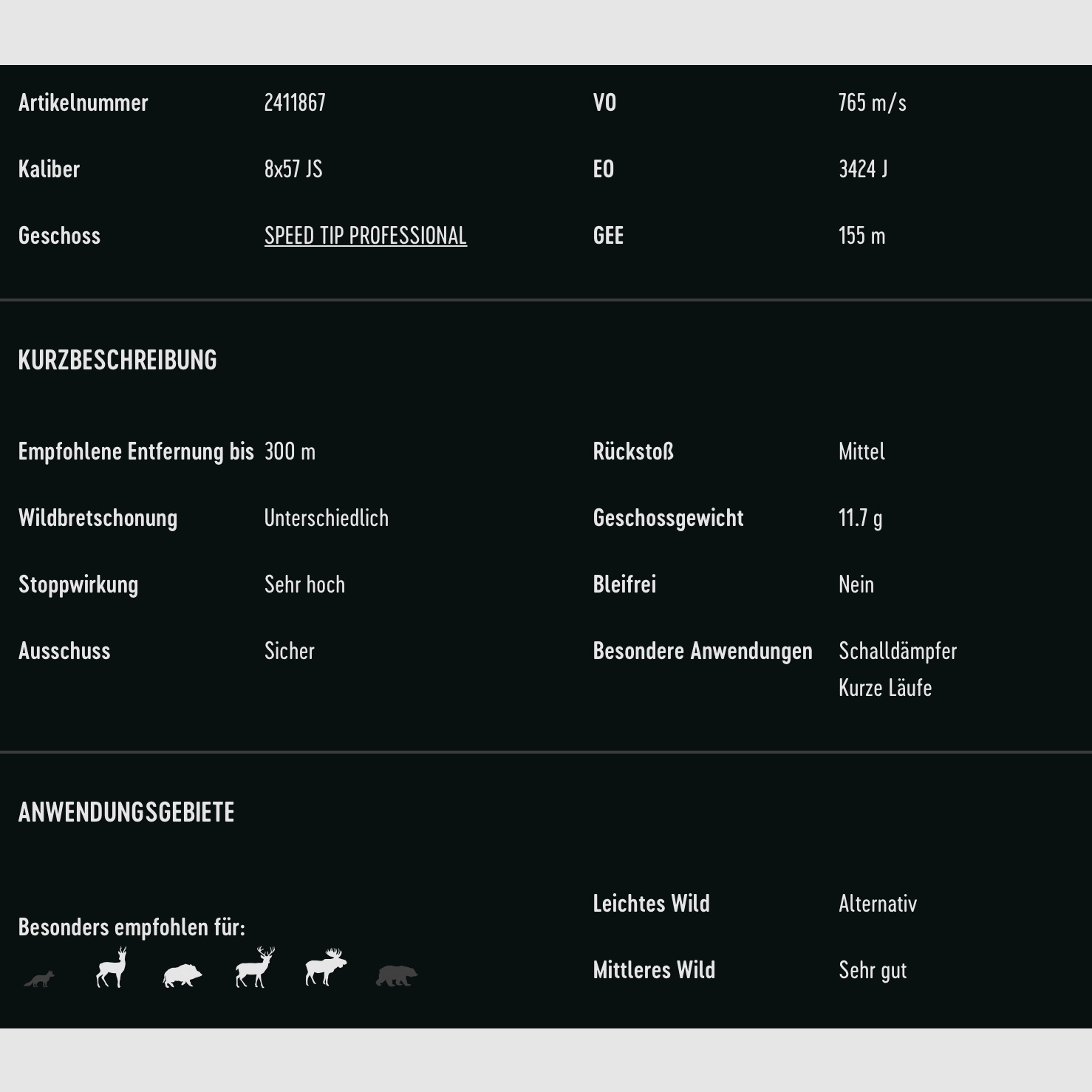 RWS 2411867 8x57 IS Speed Tip Pro Short Rifle 11,7g/180grs.