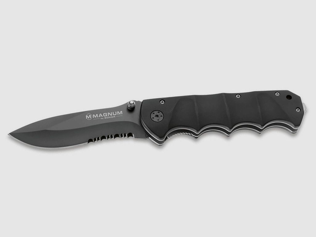 Einhandmesser Magnum Black Spear Stahl 440A KlingenlĂ¤nge 10,0 cm Aluminium-Griff (P18)