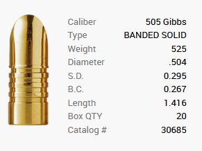 Balle Barnes .504 / 12,80mm 525GR Banded Solid 20 pièces